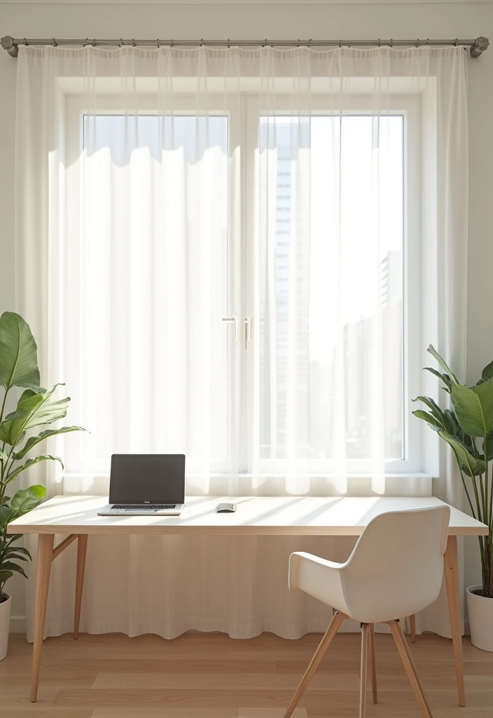 22 Minimalist Office Decor Ideas That Will Declutter Your Mind and Workspace! - 19. Simple Window Treatments