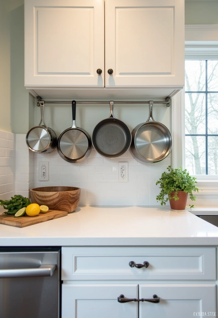 25 Kitchen Hacks That Will Transform Your Space and Blow Your Mind! - 14. Use a Tension Rod for Pot and Pan Storage